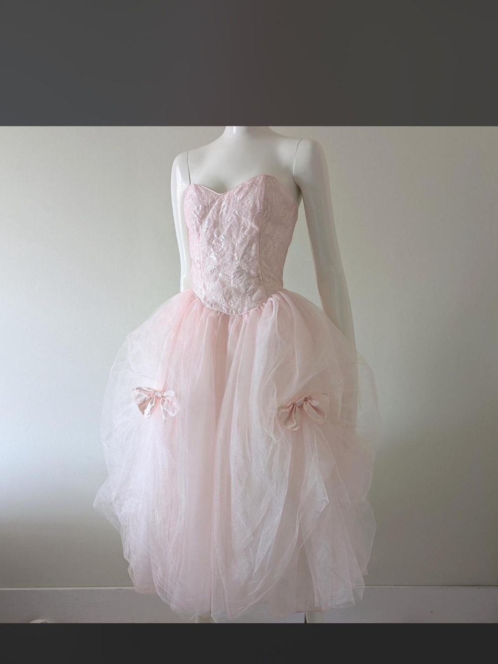 Gunne Sax Pink Tulle Prom Dress with Bow Accents